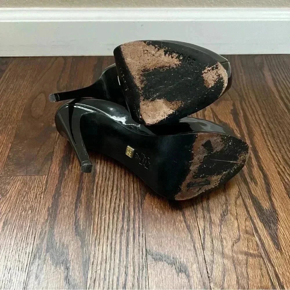 Pour La Victoire Black Irina Patent Leather Platform Pumps Heels Wm Size 7 $250